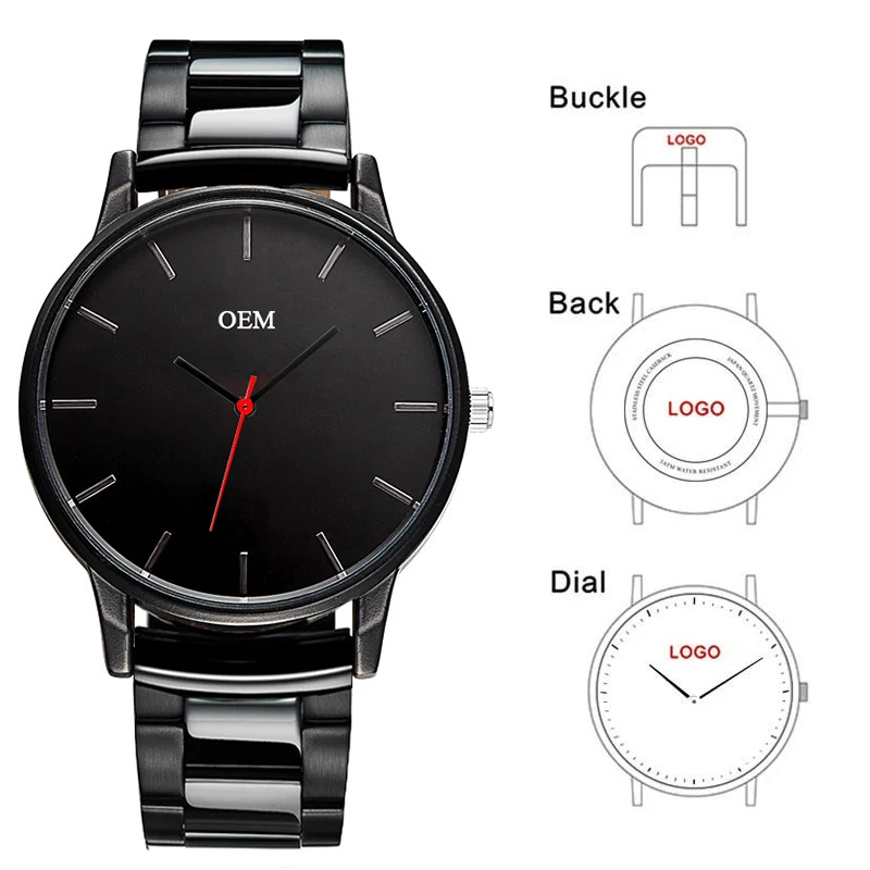 Мужские наручные часы BSL996 черные с логотипом на заказ 3ATM|Кварцевые мужские часы| |