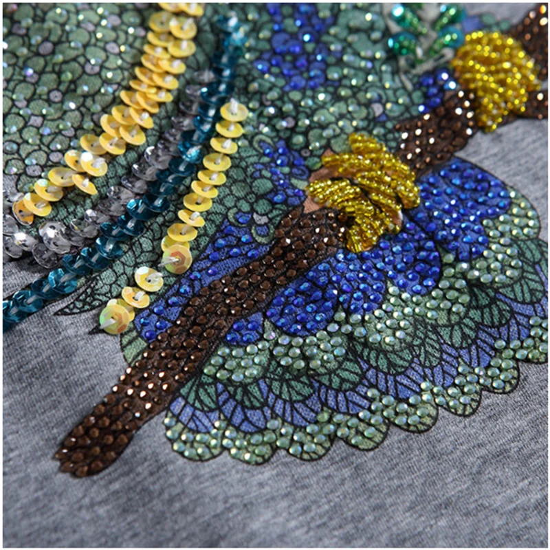 Женские хлопковые футболки с бусинами Стразы блестками и стразами Новинка лета