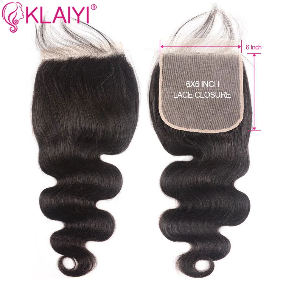 KLAIYI бразильские волосы remy, 5*5, свободная часть, натуральный черный цвет, человеческие волосы, волнистые волосы на шнуровке