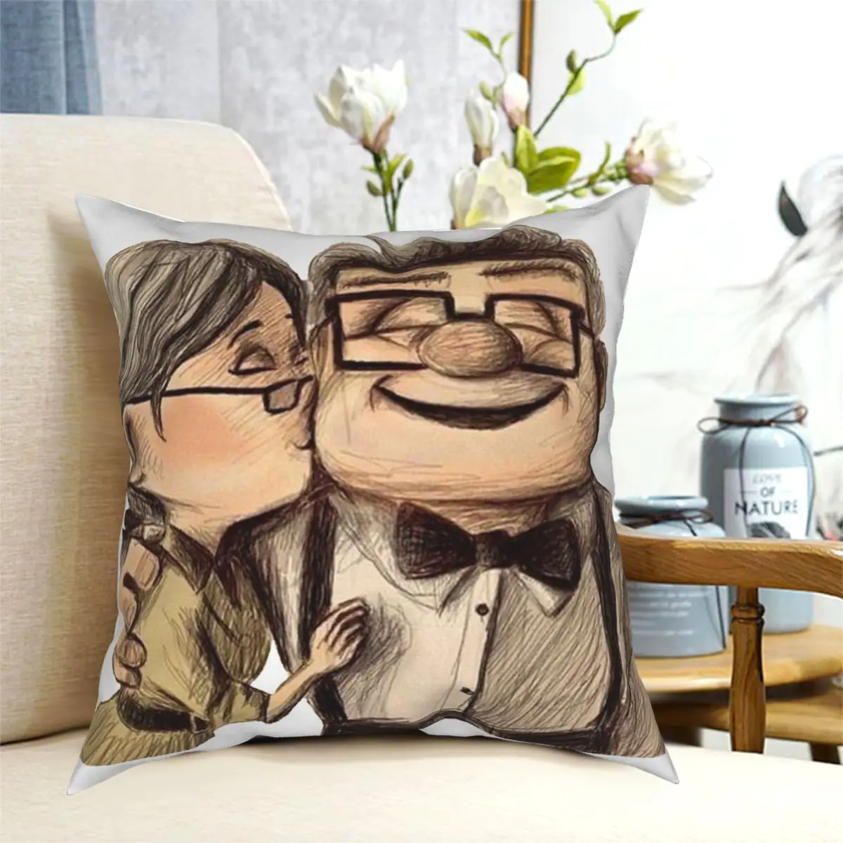 

Квадратный чехол для подушки Карл и Элли, креативный декоративный чехол для подушки, наволочка для кровати