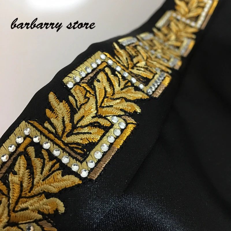 

high end vintage two piece set women 2021 spring summer black sexy crop top with gold buttons + embroidery high waist shorts