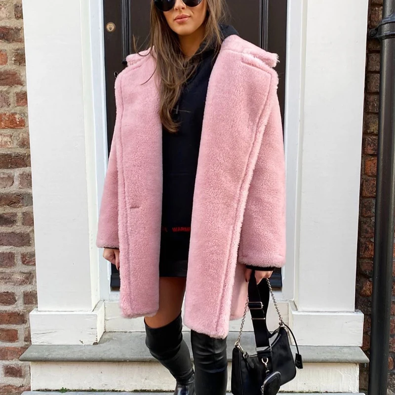 Oversized Teddy Coat Women Jacket 2021 Autumn Winter Candy Color Long Thick Warm Padded Coats Ladies Lambswool Fur Coats
