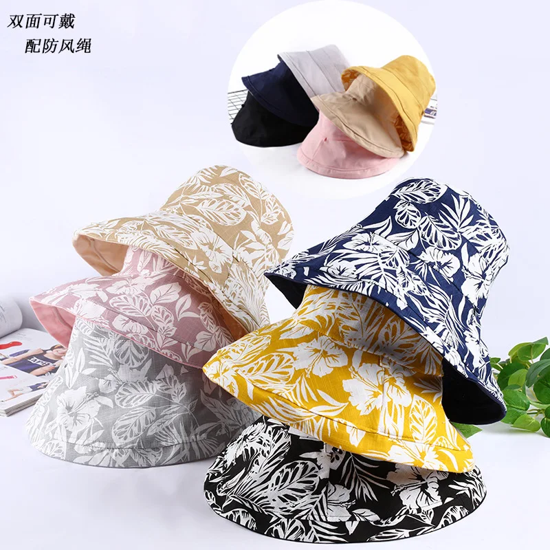 Летняя двухсторонняя складная шляпа от солнца Женская модная шапка с принтом в
