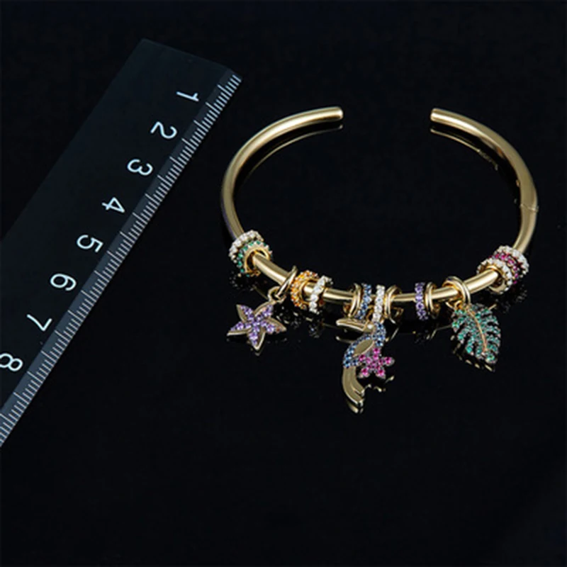 

925 Sterling Silver Opening Bracelet Colorful Inlaid Crystal Diamond Little Bird Flower Luxury Brand Monaco Jewelry Lady Gift