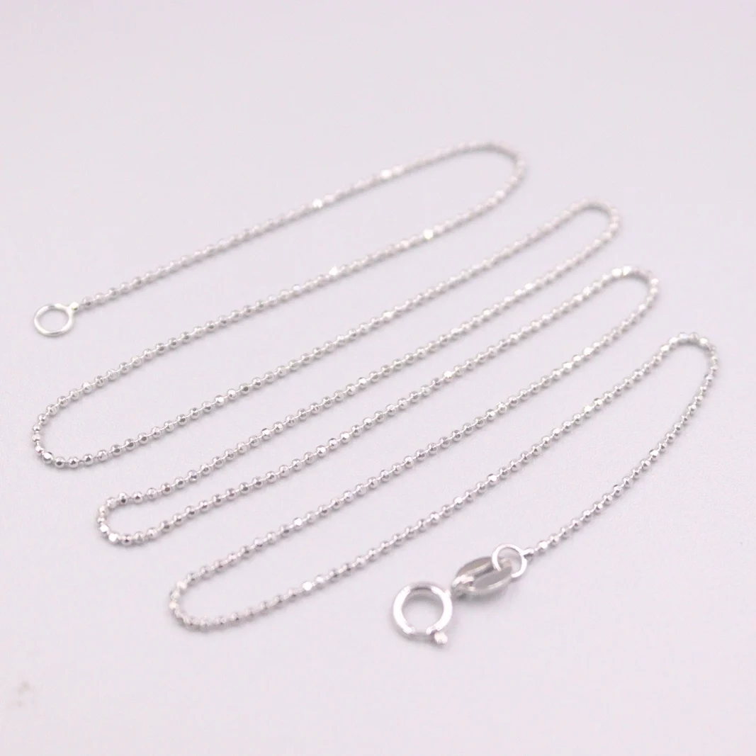 

Au750 Real 18K White Gold Chain Neckalce For Women Female 1.0mm Carved Beads Chain Choker Gold Necklace 18''L Gift