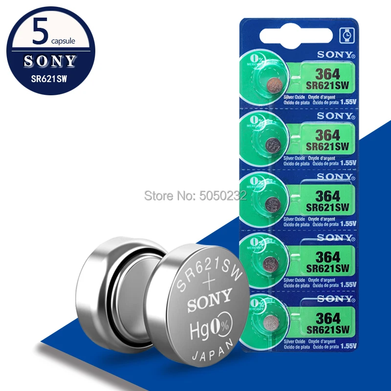 5 шт. для Sony Оригинал 1 55 V 364 SR621SW V364 SR60 SR621 AG1 часы батарея Серебряная оксидная