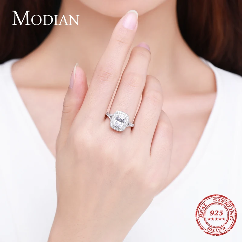 Modian роскошная женская Прямоугольник прозрачный CZ Кольцо Классический 925