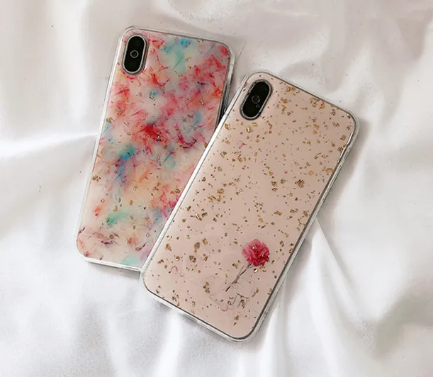 Чехол для iPhone X Xs Max Xr 6s 7 8plus с розовым блестящим цветком Мягкий силиконовый чехол