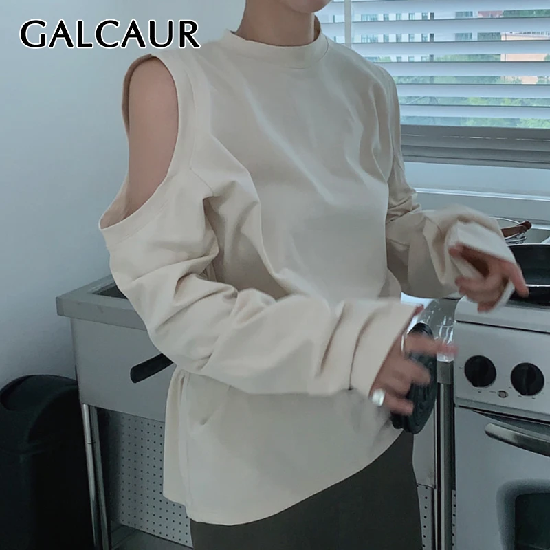 Женская ажурная Толстовка GALCAUR свободная кофта с круглым вырезом и длинными