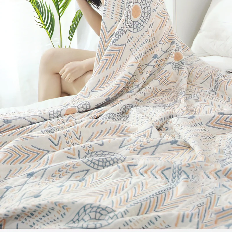 Pаспродажа Хлопковое одеяло в скандинавском стиле, Большая мягкая синяя накидка на кровать в стиле бохо, с геометрическим рисунком, для спальни, двуспа...