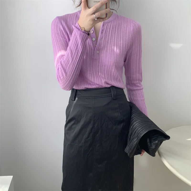 

Женский Повседневный Однотонный свитер с V-образным вырезом и длинными рукавами