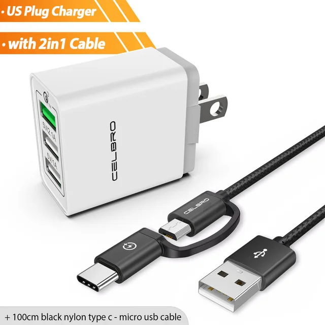 1 us charger 1 cable Быстрая зарядка 3,0 Usb зарядное устройство 3 порта настенное зарядное устройство Кабель-адаптер для мобильного телефона Qc 3,0 3A Быстрая зарядка для iphone xiaomi huawei - Тип штекера: 1 us charger 1 cable