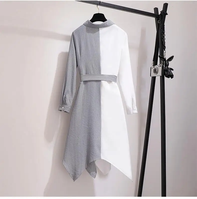 2XL-6XL женское осеннее платье большого размера повседневное Полосатое лоскутное платье с длинными рукавами 5XL Большие размеры; для офиса дамское необычное платье