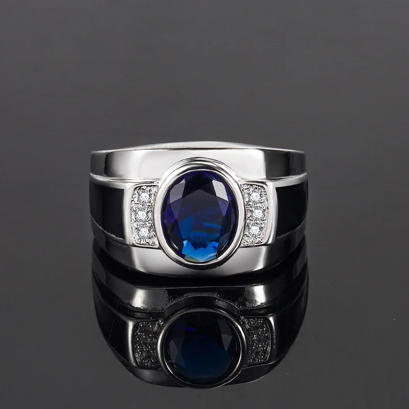 

Classic Men Ring Silver 925 Wedding Jewelry Accessories Sapphire Black Gemstone Open Finger Rings For Engagement Party Dropship