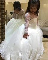 2020 girls first communion dresses lace cute white iovry flower girl dresses with sleeves for weddings children prom gown