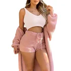 Костюм спортивный женский бархатный из 3-х предметов, кардиган с капюшоном и шорты, свободный домашний костюм для отдыха, плюшевый Топ, Осень-зима