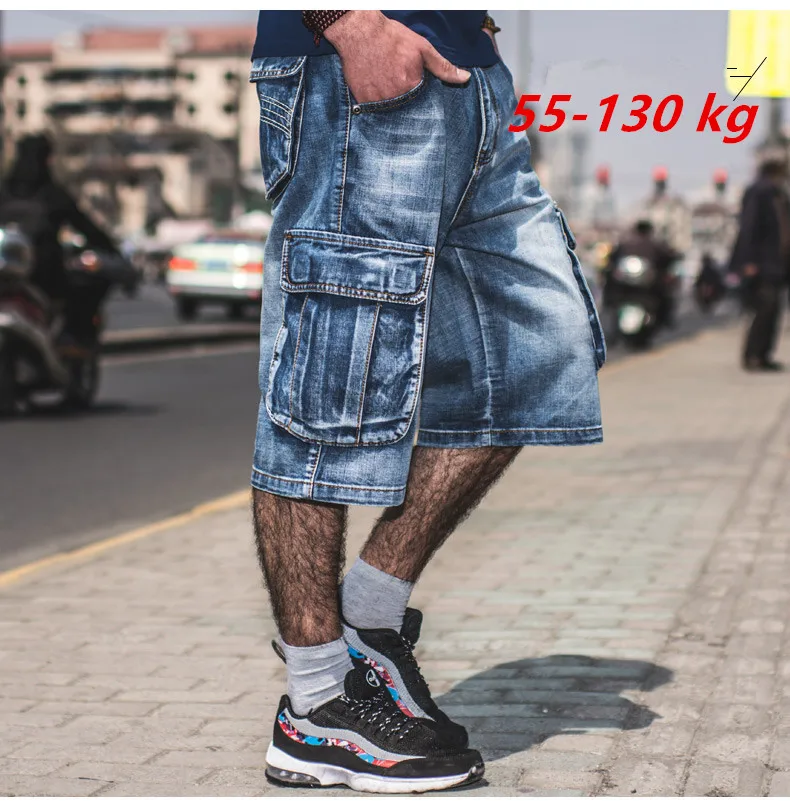 Джинсовые шорты багги мужские с множеством карманов брюки карго из денима в
