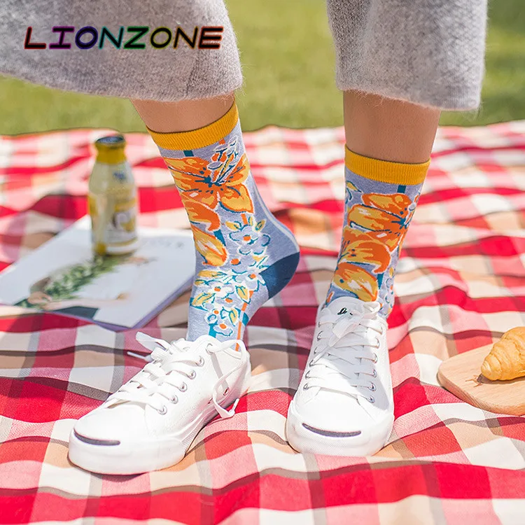 LIONZONE 2018 осень новый цветочный дизайн женские счастливые носки брендовые