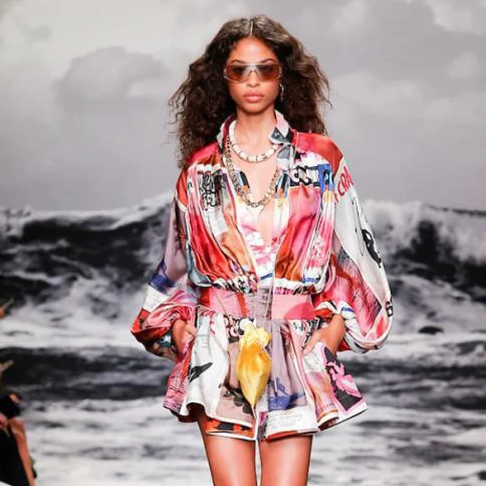 Модный принт граффити праздничное платье для женщин с длинными