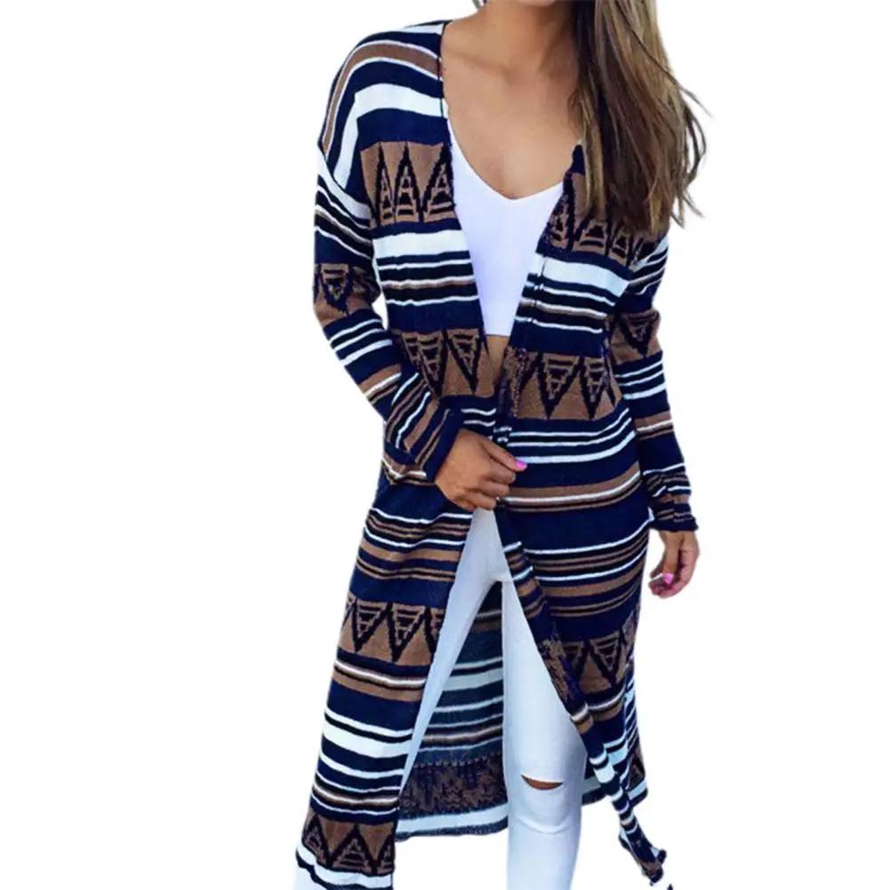 

Women Cardigan Coat 2021 Geometry Printed Women Coat Long Sleeve Autumn Long Slim Fit Cardigan Coat Outerwear