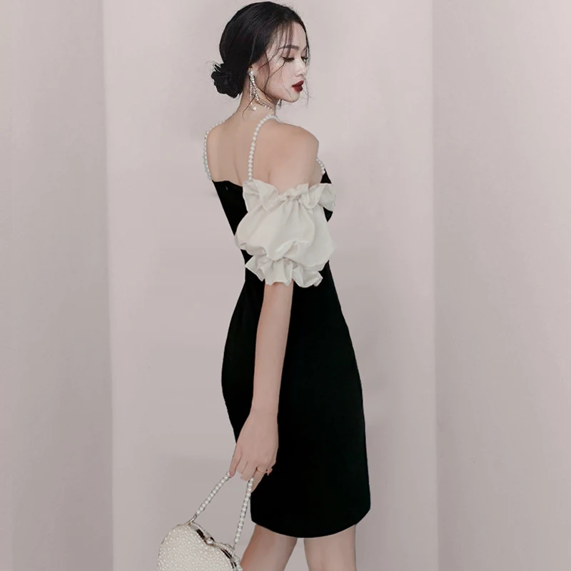 

Beading Strapless Summer Dress Ruffles Short Sleeve Office Ladies Slim Sheath Bodycon Party Dresses for Women T410