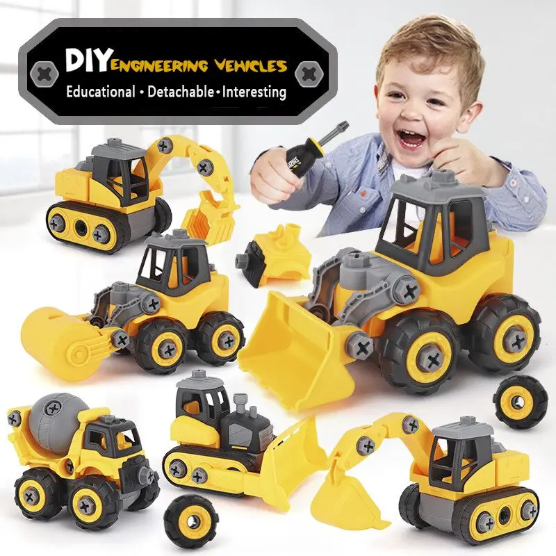 

DIY Съемный инженерный автомобиль, модель автомобиля, Стайлинг, игрушки для мальчиков, самосвал, треки, обучающая модель, литые автомобили, иг...