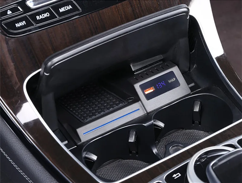 

Wireless Phone Charger for Mercedes W205 AMG C-Class GLC C63 C43 Center Console QC3.0 PD Wireless Charging Pad Mat 10W 15W