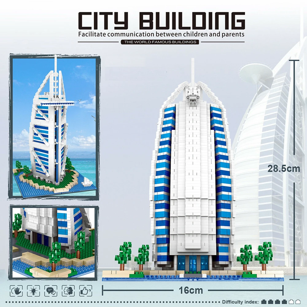 2511Pcs Burj Al Arab Hotel Dubai Building Blocks DIY Educational Toys Famous Architecture Micro Bricks for Kids Adults | Игрушки и хобби