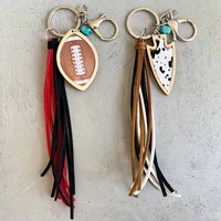 2021 wholesale sports keychain tassel woven key ring football team color matching fans turquoise keychain