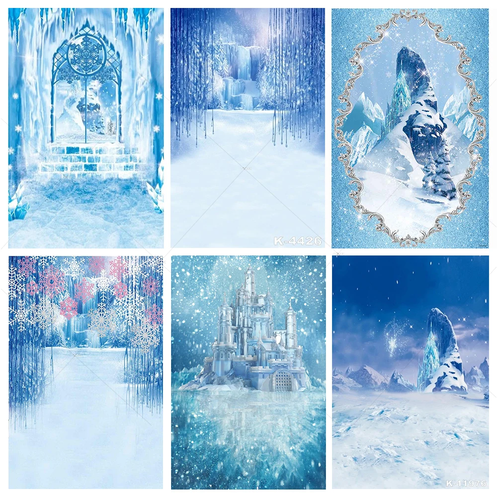 Winter Wonderland Frozen Backdrop Ice Snow Princess Castle Snowflake Girls Birthday Party Custom Poster Photography Background