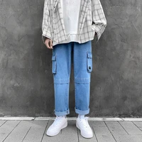 trendy brand wild loose tooling jeans simple washed harajuku style couple casual pants men trend jeans men baggy pants