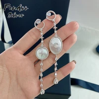 pandoo fashion charm sterling silver original jewelrystar moon earrings with mother of pearl jewelry gift for female