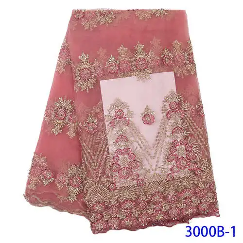 Picture 1 Роскошная кружевная ткань высокого качества 3d ручной работы с Бисером кружевная вышивка африканская кружевная ткань для нигерийского свадебного платья 3000b - Цвет: Picture 1