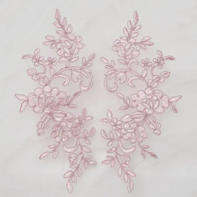 Bean pink Вышитая кружевная аппликация с кружевной отделкой для DIY свадебного платья белого/Красного/белого цвета с серебристым цветом 4 шт/2 пары 24,5*9,5 см - Цвет: Bean pink