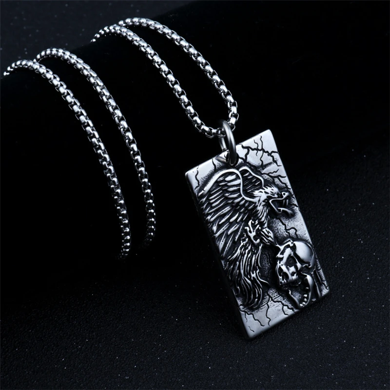 Винтажное ожерелье с подвеской в виде черепа и орла из нержавеющей стали модная