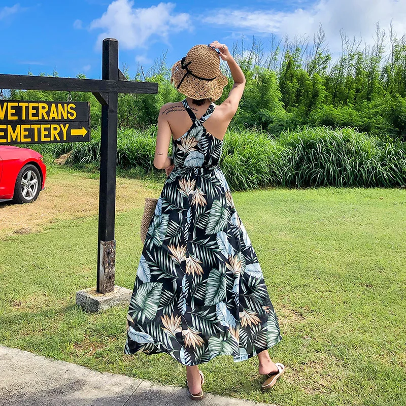 Женский Сарафан Макси с принтом и открытой спиной элегантный летний длинный