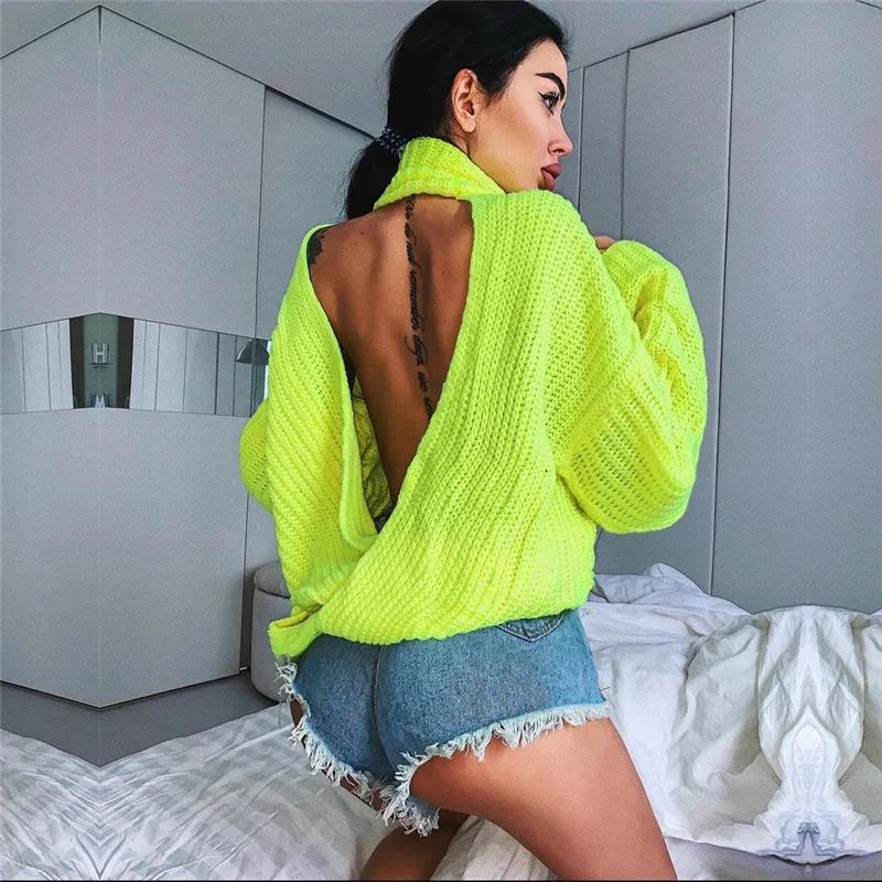 Womens Sweaters 2020 Autumn Korean Sweater Casual Knit Fashion Backless Pullover Women | Женская одежда