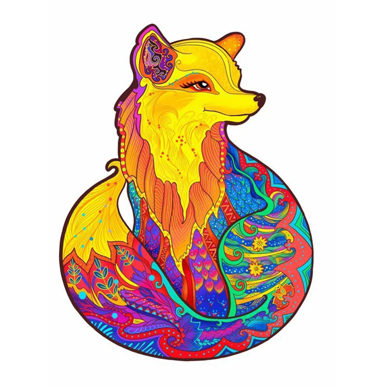 

Wooden Jigsaw Puzzle Madeira Animal Mysterious Wolf Puzzles For Adults Early Educational Learning Toys Children Gifs