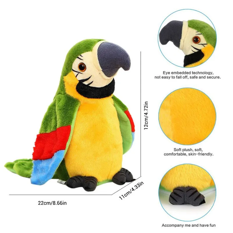 Электрический говорящий попугай плюшевый с записью имитация попугая набивная