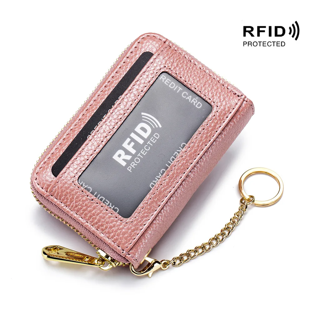 

Multifunction Credit Card Holder RFID Protected Wallet With Key Ring Genuine Leather Purse Multi-Slots ID Holder Money Clip