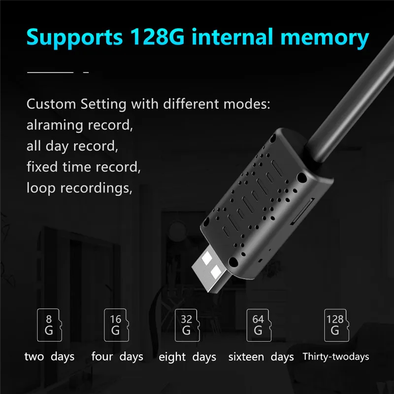 U21 Wi-Fi USB камера в реальном времени, камера наблюдения, обнаружение движения, 160 градусов, ip-камера, Micro SD карта, циклическая запись, камера