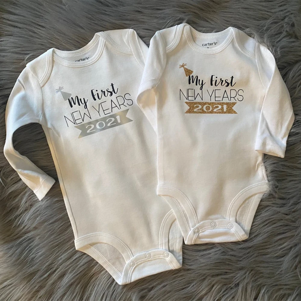 

Custom Baby Shower Gift Baby Shirt Baby Tee Personalised First New Year glitter bodysuit baby girl/boy 2021 outfit