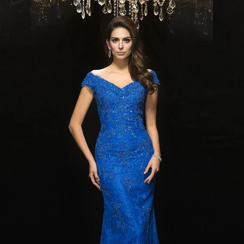 

Royal Blue Mother Of The Bride Dresses Mermaid Off The Shoulder Lace Beaded Plus Size Long Groom Mother Dresses For Weddings