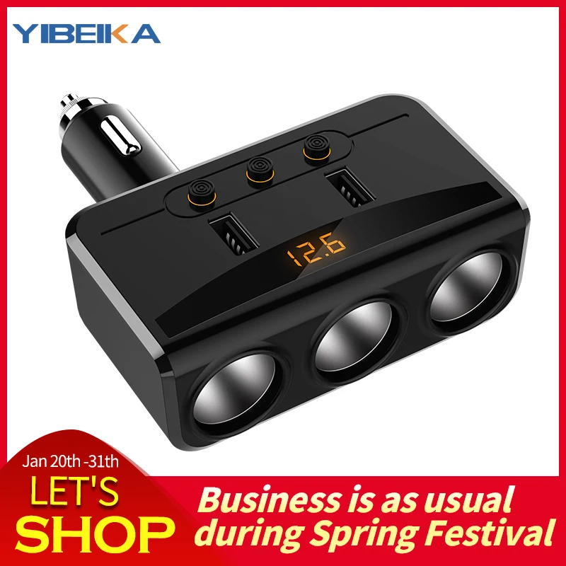 YIBEIKA tres en uno cargador de coche doble Пуэрто USBDual para iPhone iPad Samsung Xiaomi adaptador teléfono 2 USB | Мобильные