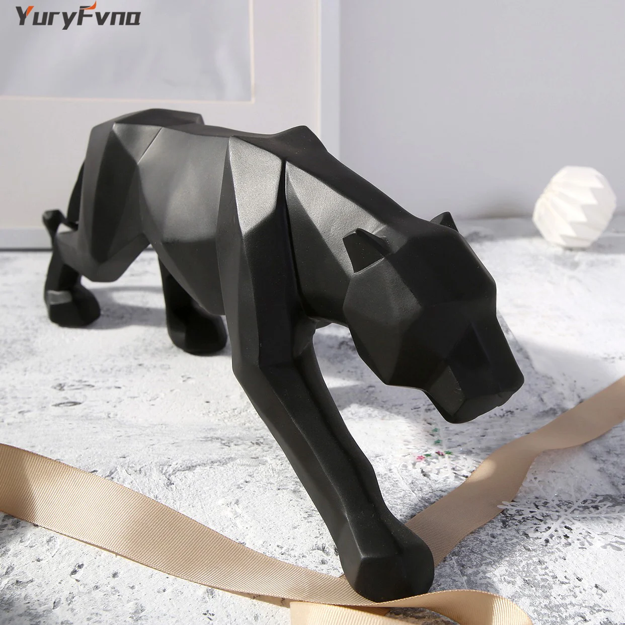 YuryFvna, абстрактная статуя леопарда из смолы, Геометрическая фигурка Пантеры дикой природы, скульптура животного, Современное украшение для дома и офиса, подарок