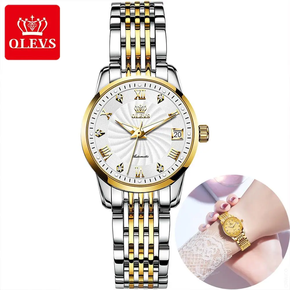OLEVS Women Watches Mechanical Watch Luxury Stainless Steel Wristwatch Elegant Ladies Automatic Clock Watch Relogio Feminino