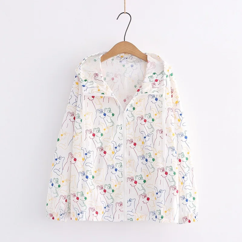 

Women Cartoon Windbreaker Zipper Up Jacket Sunscreen Sport Jacket Outdoor Fishing Running Casual Thin Skin Clothes Hoodie