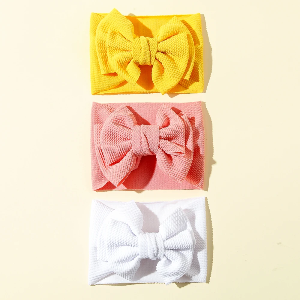 

3PcsCute bow baby headscarf newborn baby headscarf elastic solid color headwear accessories for children