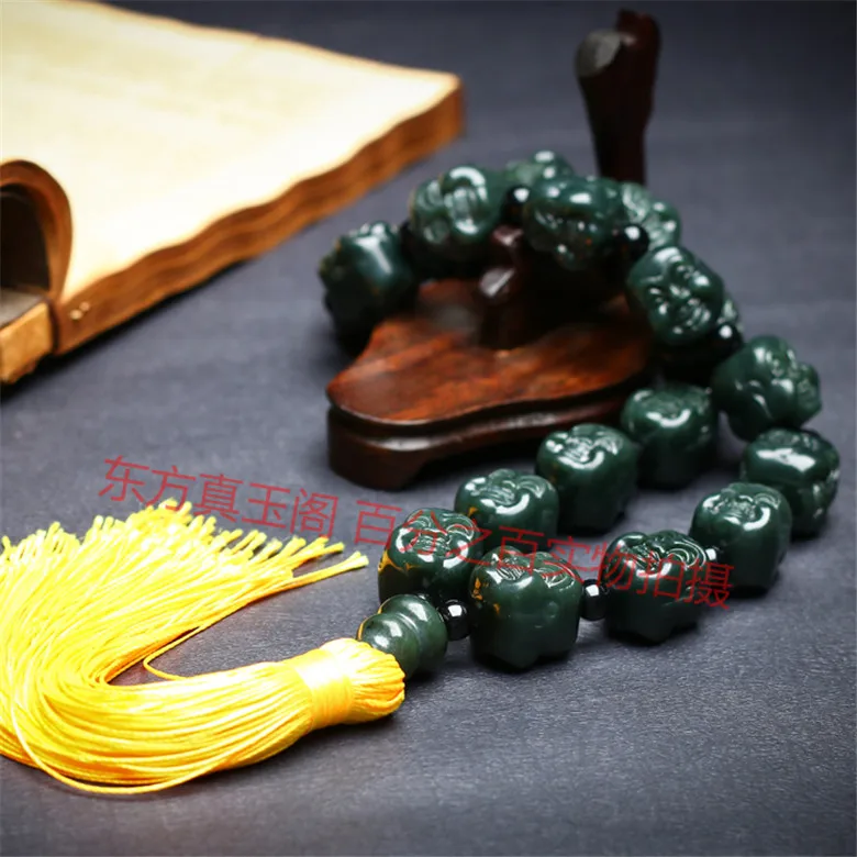 Природа бутылочного цвета нефрита Carven 18 головы Будды четки оптом по низкой цене