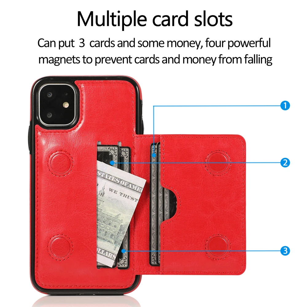 Для iphone 11 Pro Max чехол Магнитный бумажник на кнопке держатель карты телефон